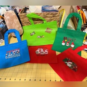 Hand Pressed Set of 5 Holiday Reusable Gift Bags!